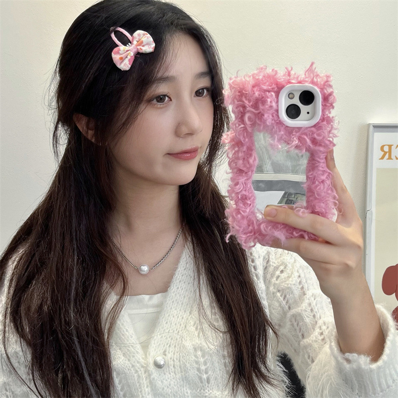 Fluffy Make-up Mirror Phone Shell - Image 2