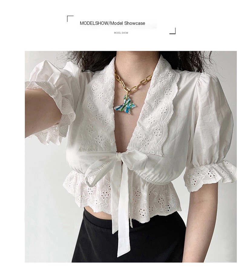 V-neck lantern sleeve blouse