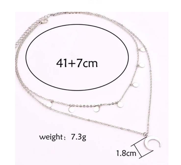 Moon and Crescent Layered Necklace - Silvery