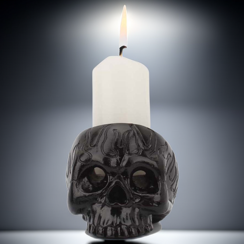 Creative Fire Pattern Black Skull Candlestick