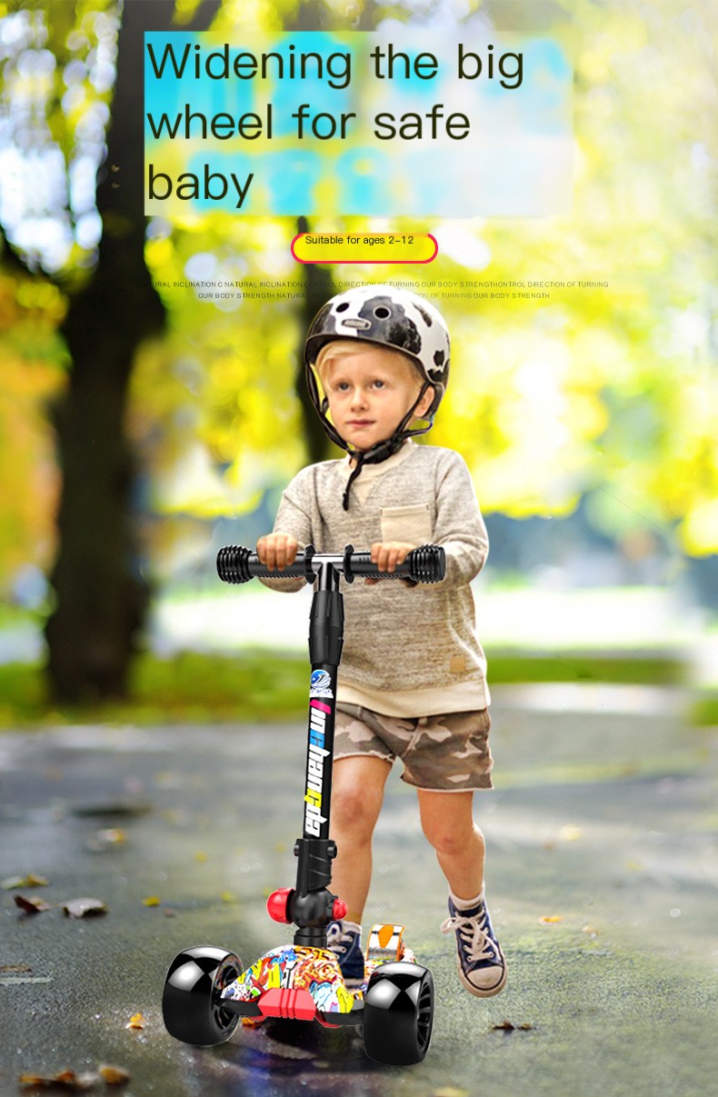 Swiss surfing children folding scooter boys and girls graffiti wide wheel scooter three four-wheel flash pulley