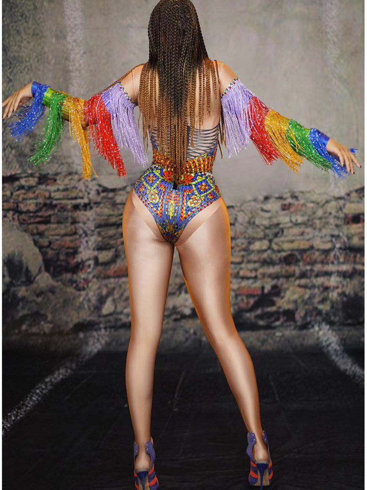 Rhinestone Tassel Tight Jumpsuit Image 3