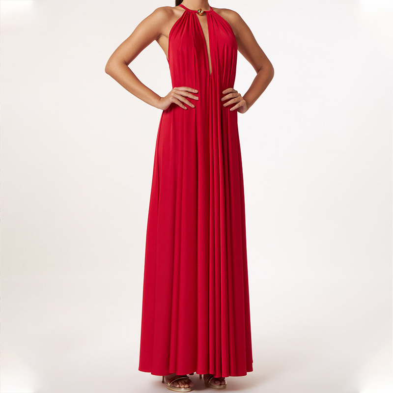 Elegant Halter Dress Red