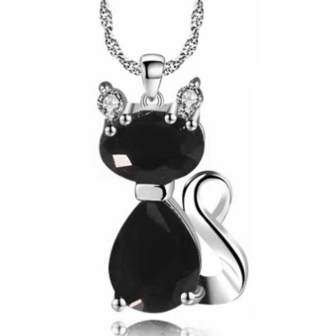 Cat Pendant Necklace Black