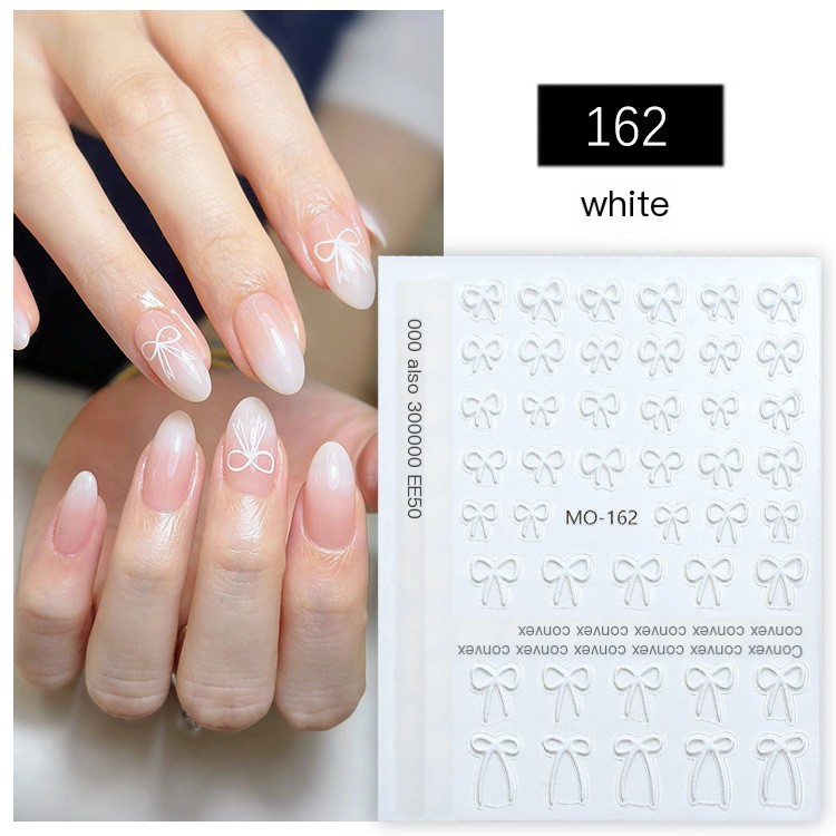 5D Relief Bow Nail Sticker White