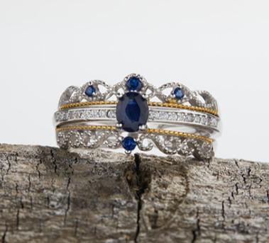 S925 Sterling Silver Inlaid Natural Sapphire Ring Image 1