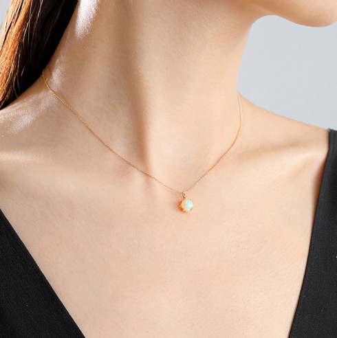 Australian Opal Oval Pendant Necklace