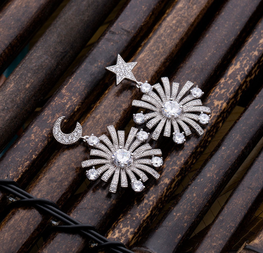 S925 Silver Earrings - Star and Moon Design