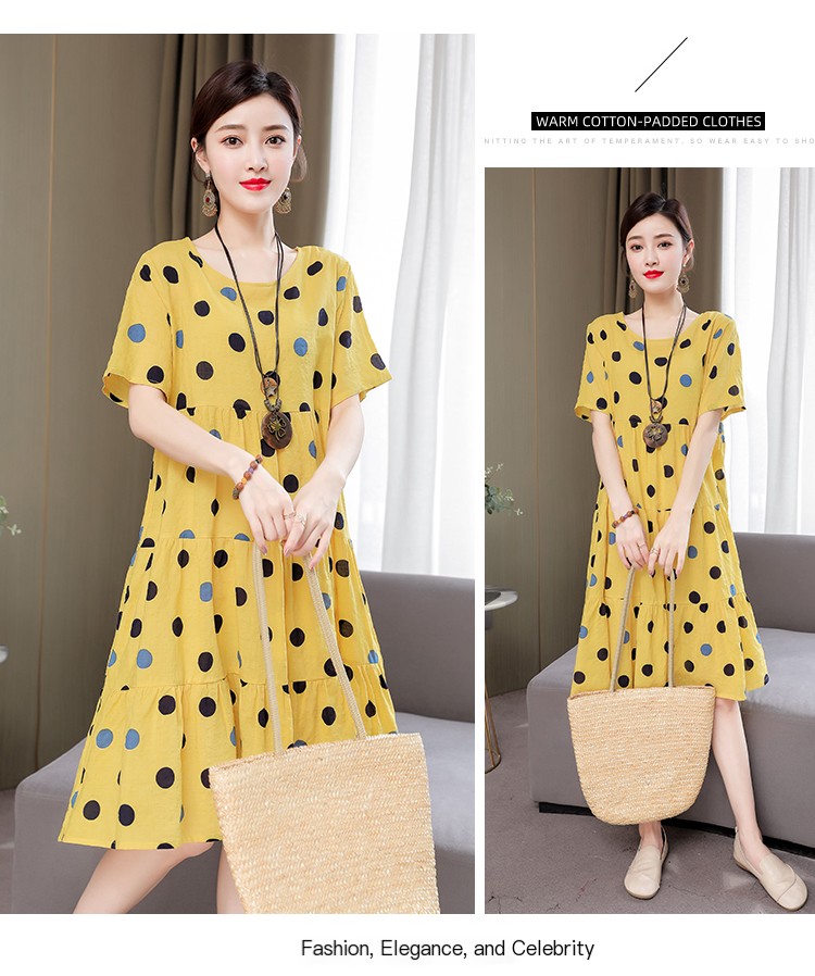 Mom Loose Slim Floral Cotton Silk Dress Summer Dress 2023 New Women's Short Sleeve Stylish Fashion Elegant