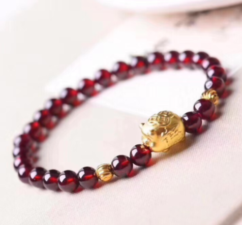 Garnet Zodiac Pig Bracelet