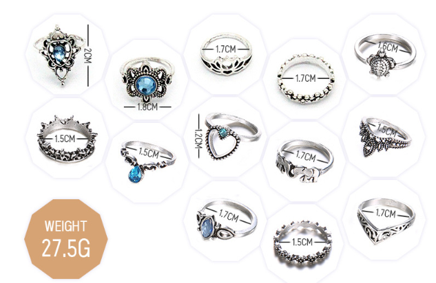 Vintage Diamond-Studded Floral Crown Starry Gemstone Ring Set