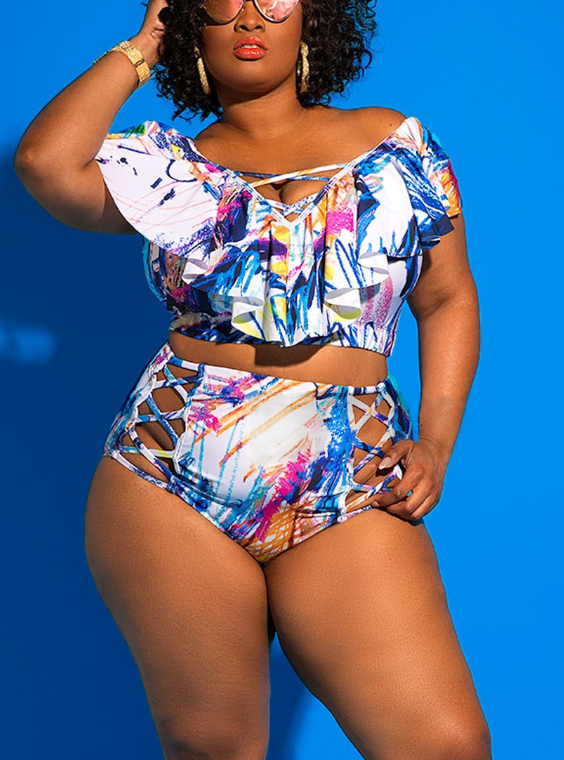 5XL Plus Size High Waist Bikini in Purple