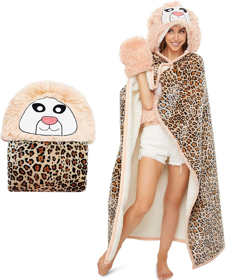 Leopard Print Hooded Blanket Cloak 7