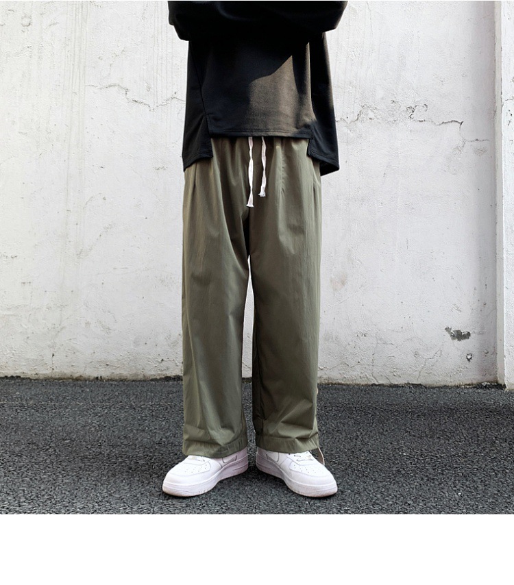 Spring Newport wind scene white wall big size male trend buckle wide leg nine minutes casual pants