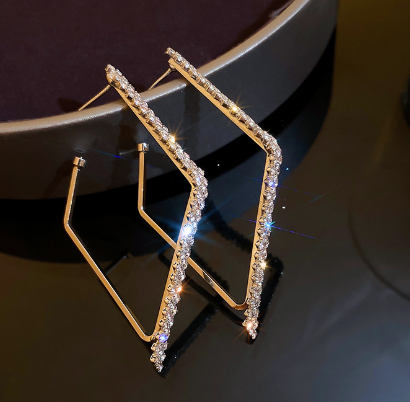 Square Rhinestone Large Earrings