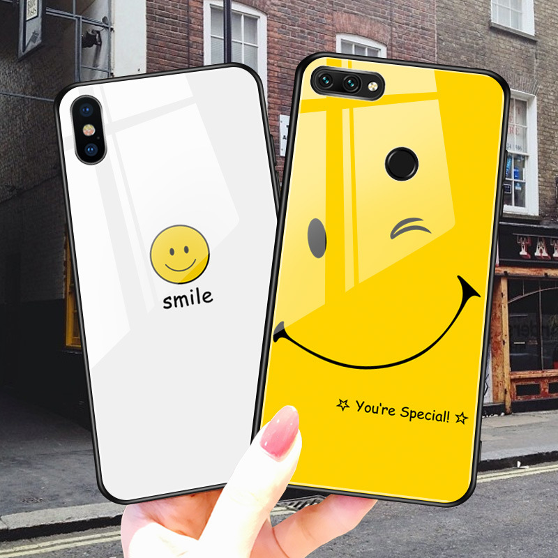 Happy Smiley Face Tempered Glass Phone Case