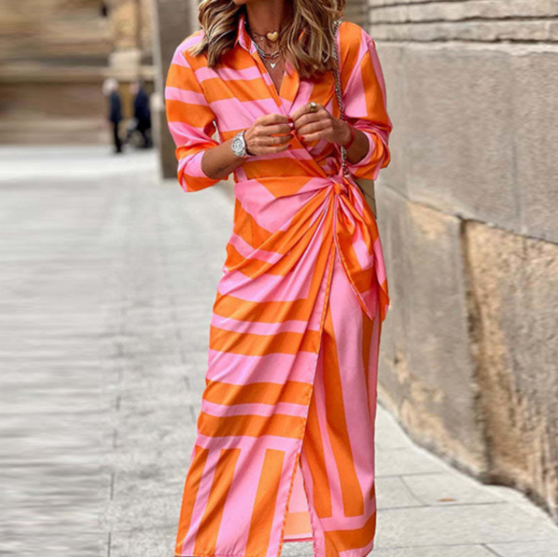 Fashion Print Balloon Sleeve Tie Slit Wrap Dress Image 3