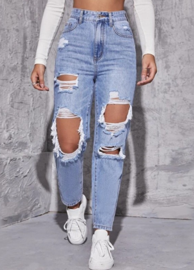 Rip Wide Leg Straight Jeans - Image 4