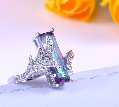 Rainbow Topaz Geometric Ring Image 3