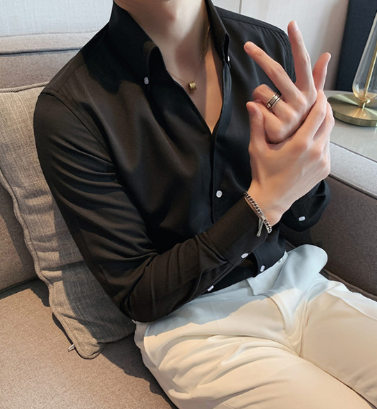 8012's Mode Men Solid Button Front Shirt - Image 3