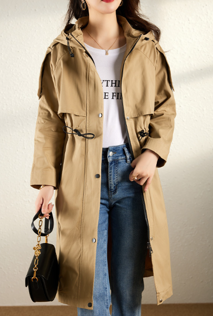 Plain Zipper Mid-Length Trench Coat Image 3