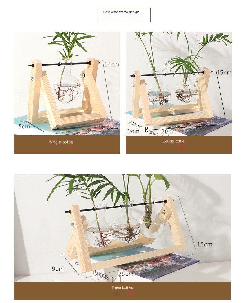 Creative Wooden Rack Hydroponic Glass Vase