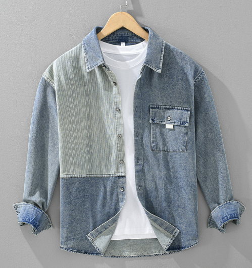 Denim contrasting color striped shirt image