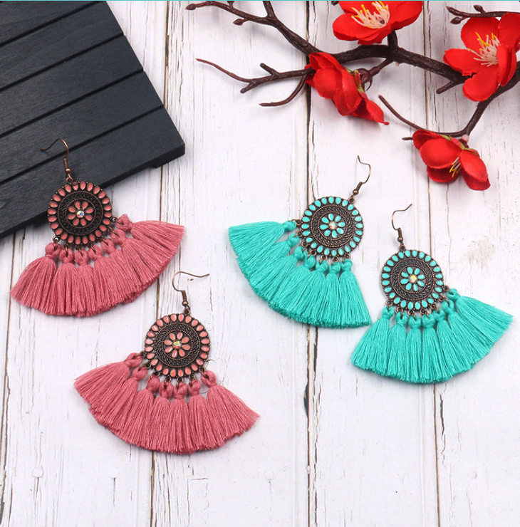 Sunflower Tassel Earrings - White