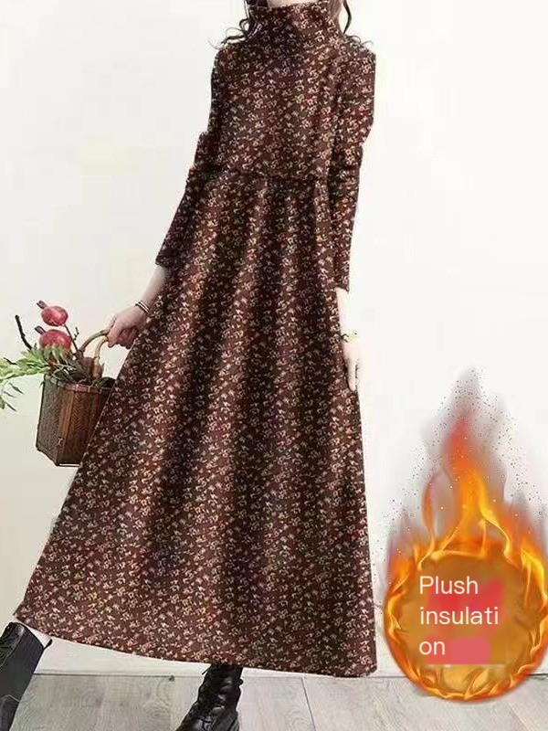 Retro Floral Turtleneck Dress 4