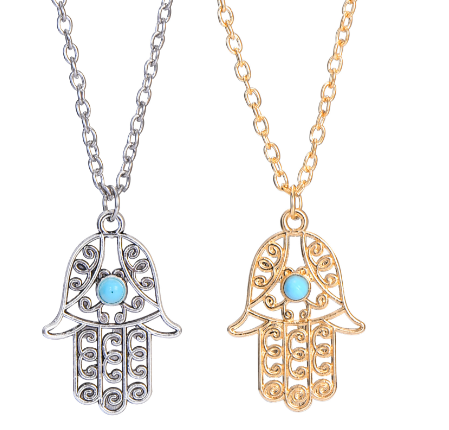 Turquoise Hollow Fatima Hand Necklace