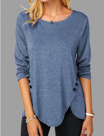 Irregular Button Hem T-shirt Image 5