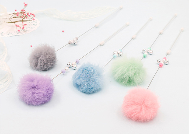 Colorful Rabbit Fur Cat Teaser Wand