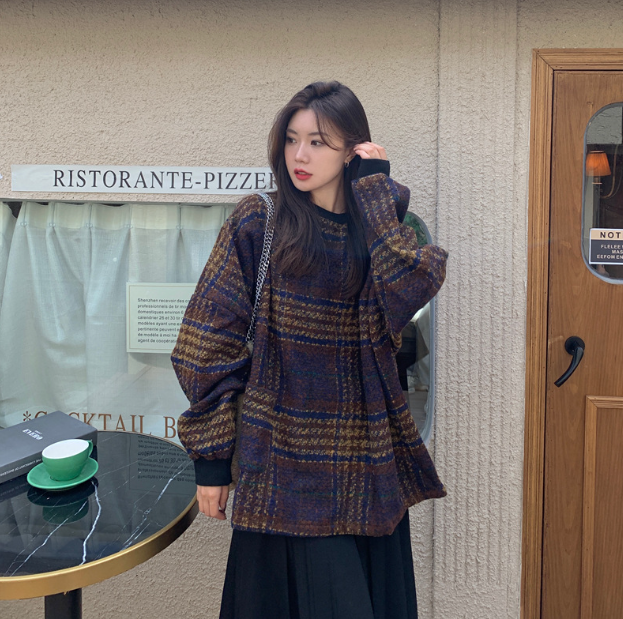 Casual Women's Plaid Lamb Wool Padded Sweater Coat 6