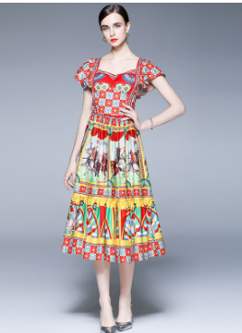 Flying Sleeve Warrior Print Cotton Dress Image 2