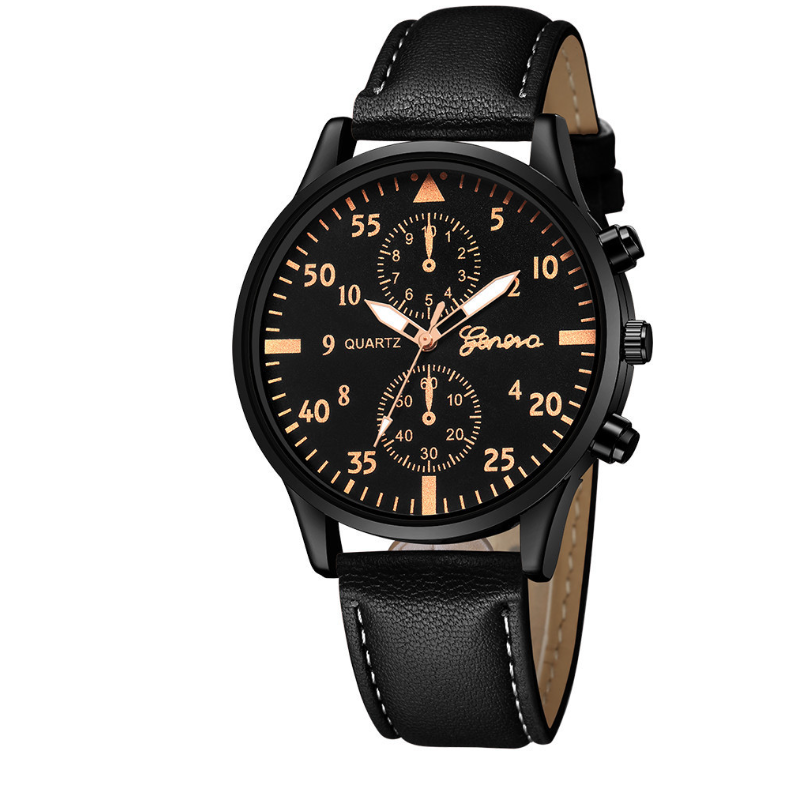 Retro Design Leather Band Watch Black