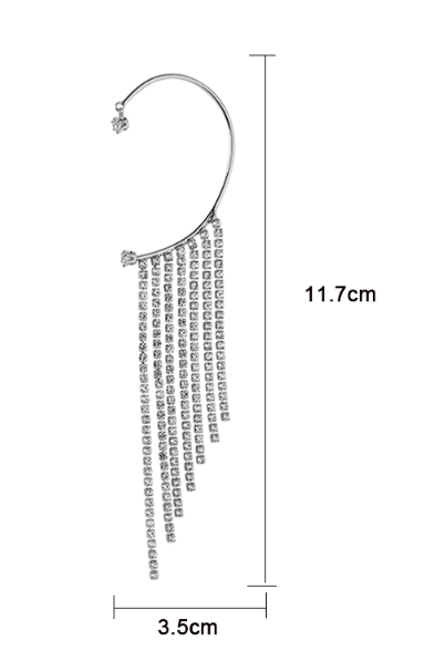 Exaggerated Rhinestone Tassel Ear Cuff Silver