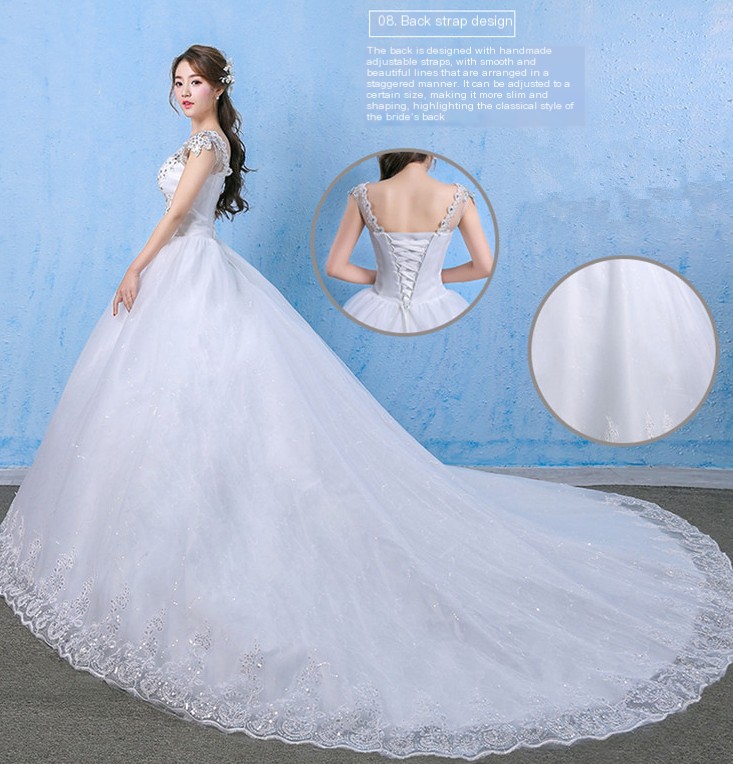 Luxury Spark Wedding Dress V-Neck Lace Appliques Rhinestone Bride Gowns 2024 Open Back Cap Sleeve Beach vestidos de novia