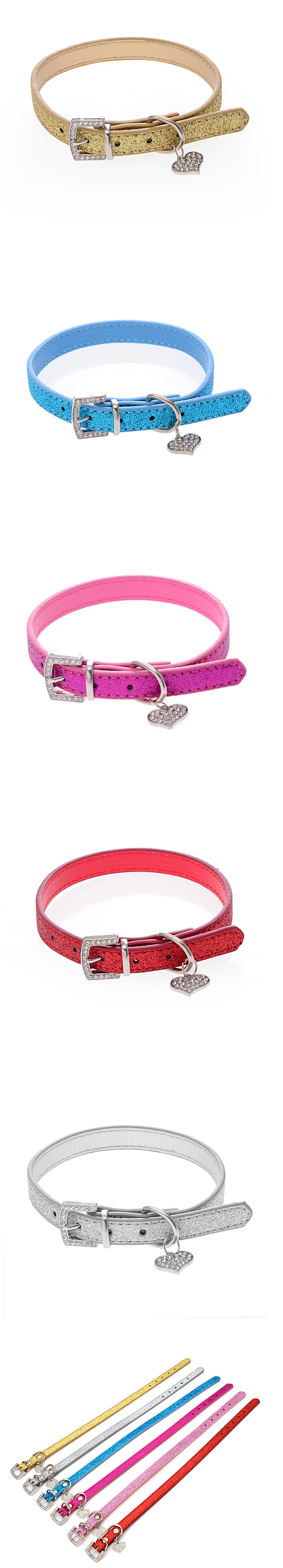Pink Heart Pendant PU Dog Collar