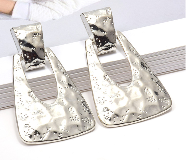 Trapezoid Textured Metal Drop Earrings 6