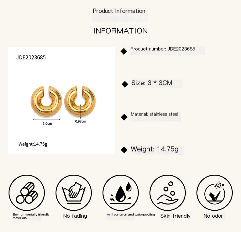 18K Gold-Plated Stainless Steel Hoop Earrings