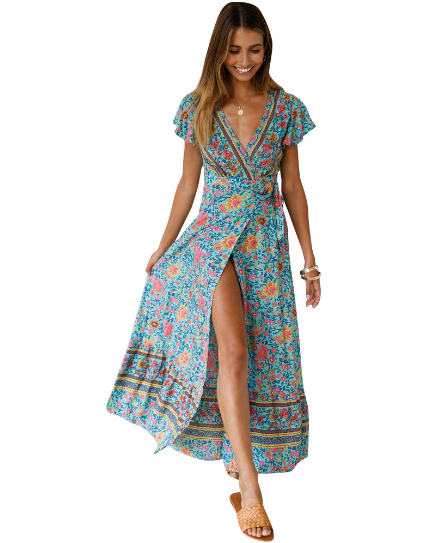Vacation Floral Maxi Dress Close Up
