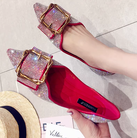 Korean flats with rhinestone decoration