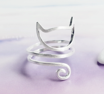 925 Silver Cat Ring Side View