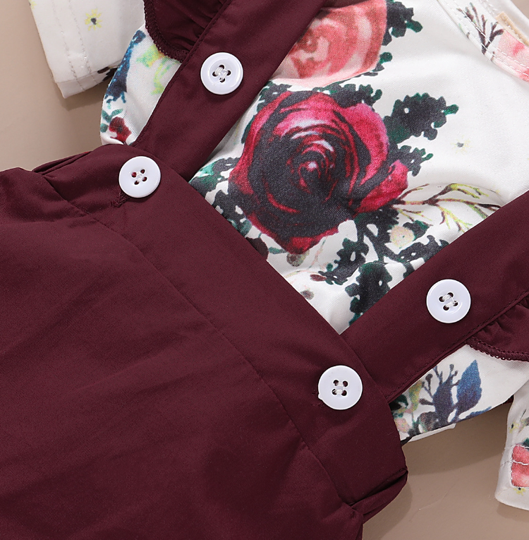 Red Floral Print Suspender Dress Image 3