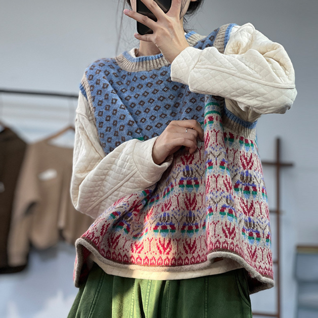 Artsy fresh knit sweater with jacquard curly-edged pullover vest image