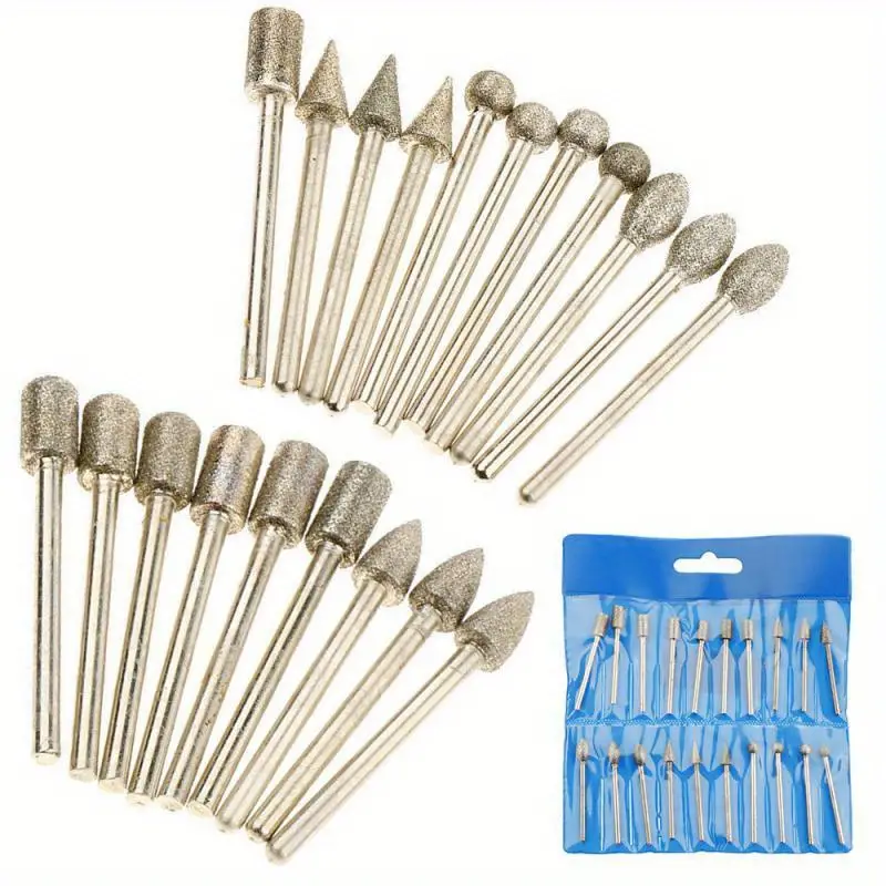 Diamond grinding head emery grinding head fine sanding needle stone jade carving grinding peeling tool 20PC image