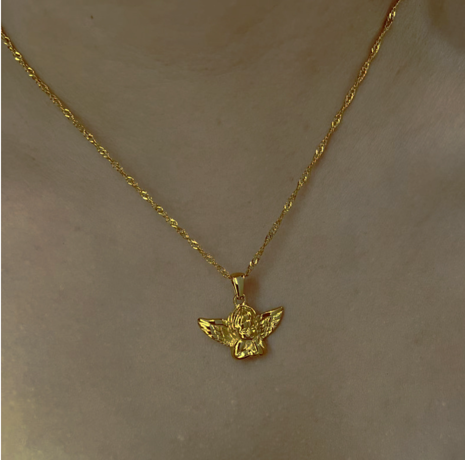 18 Karat Gold Plated Heart with Cross Necklace Image 2