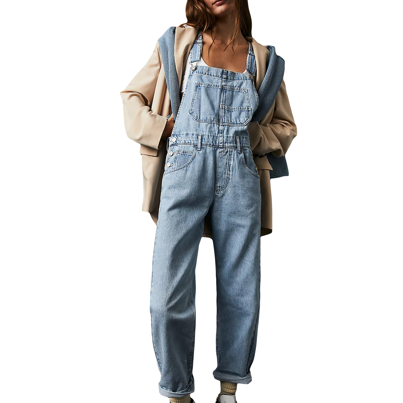 Women's Casual Denim Jumpsuit - Back View