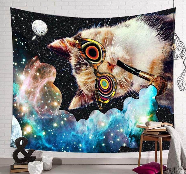 Throwing Stones Cat Tapestry 2