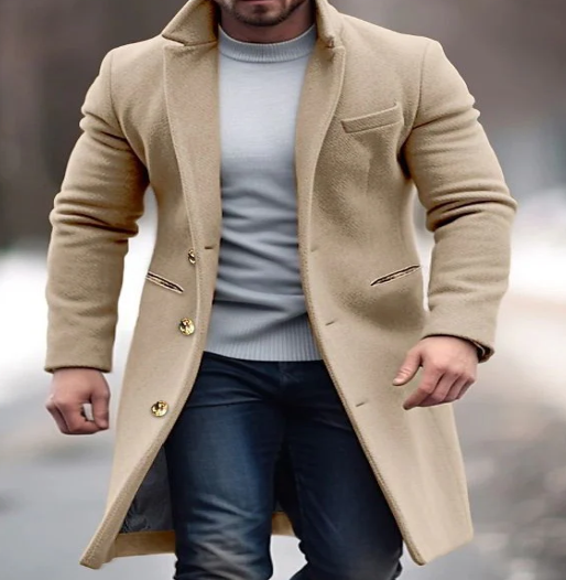 Medium-length woolen coat, slim-fitting suit collar trench coat, European size image